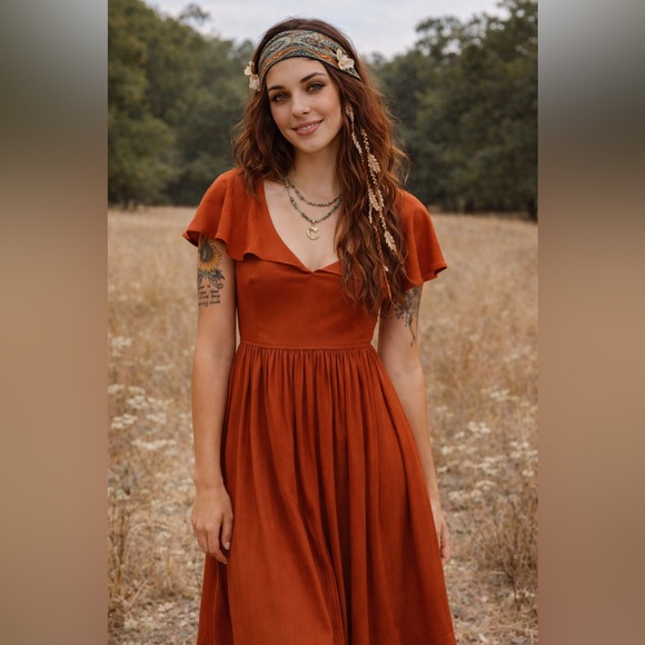Christy Dawn Dresses & Skirts - Christy Dawn Monarch Clay Midi Dress Flutter Sleeve V-Neck Size L